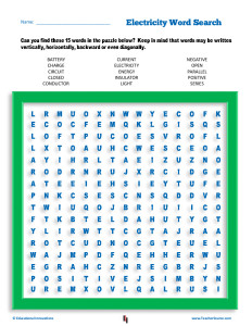 electricity word search