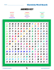 electricity word search ANSWER KEY